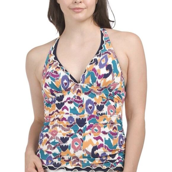GOTTEX PROFILE Tankini Top Size 8 Echo Halter Neck Multicolor Ruffled Hem Beach - Picture 2 of 9